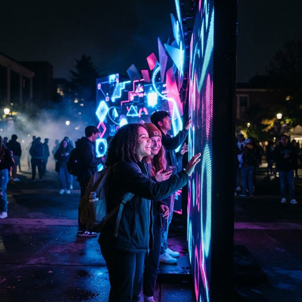 Students at a digital art installation